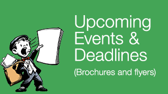 Upcoming Events & Deadlines (Brochures and Flyers) (vintage illustration of a newspaper boy holding a newspaper)