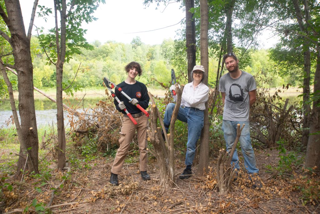 Three brave volunteers on what might have been Missouri Conservation Corps' hottest volunteer work day ever!