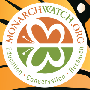 Graphic logo of MONARCHWATCH.org with tagline: Education, Conservation, Research.