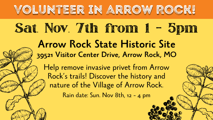 Visit this link to learn more about a volunteer event happening in Arrow Rock, MO on November 7th, 2026.